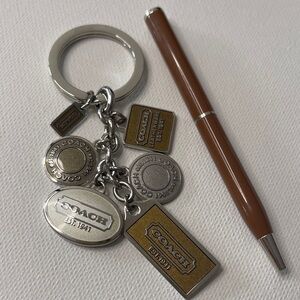Coach Silver and Tan Key Holder and Brown Coach Pen